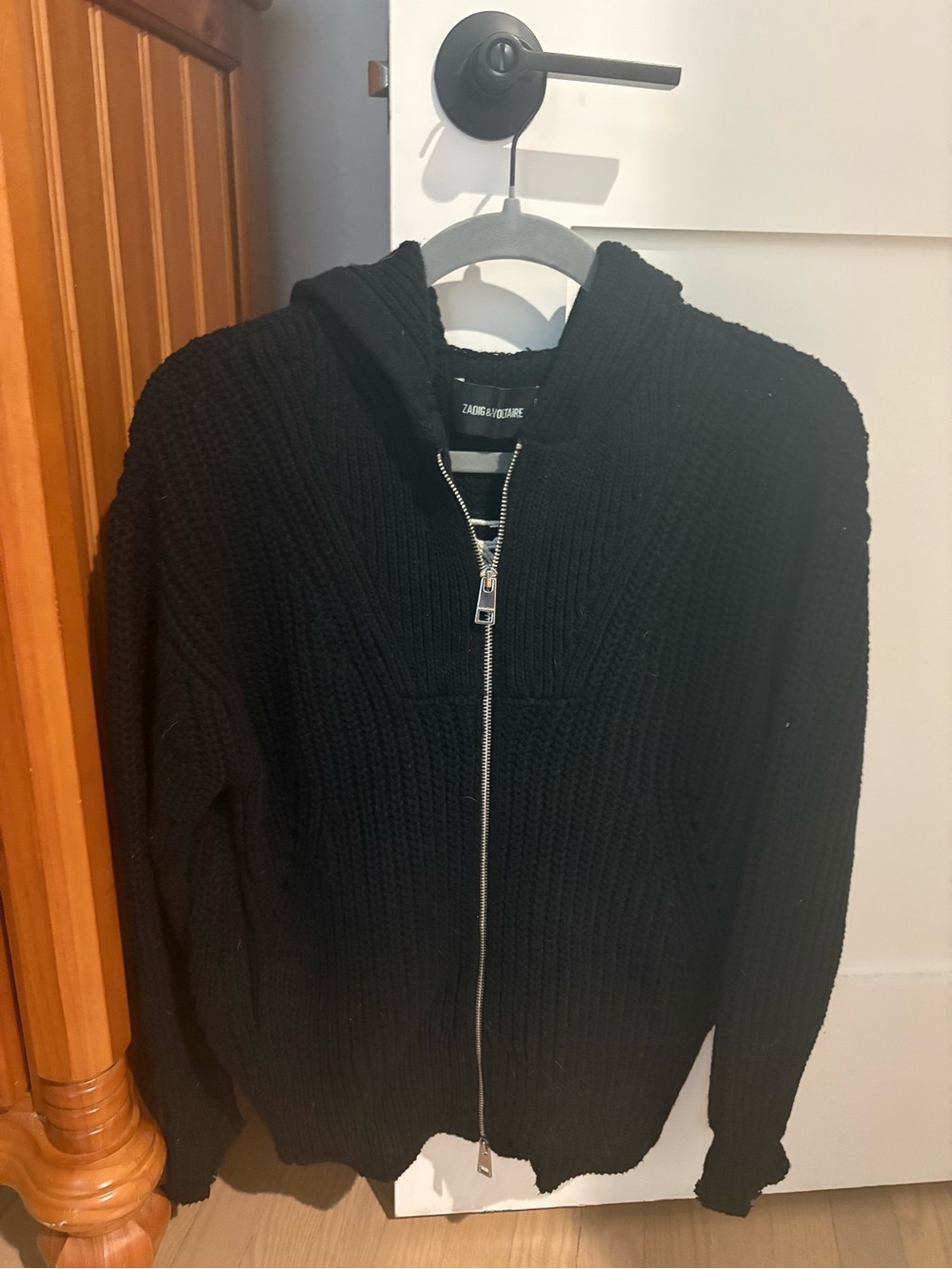 Zadig & Voltaire Black Ribbed Zip-Up Hoodie Sweater